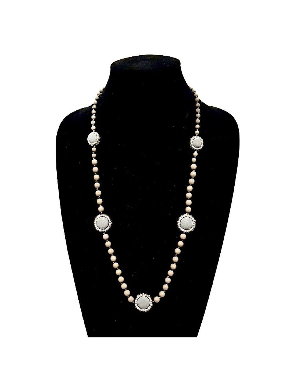 TALBOTS | Grey Beaded Crystal Station Necklace | NEW
